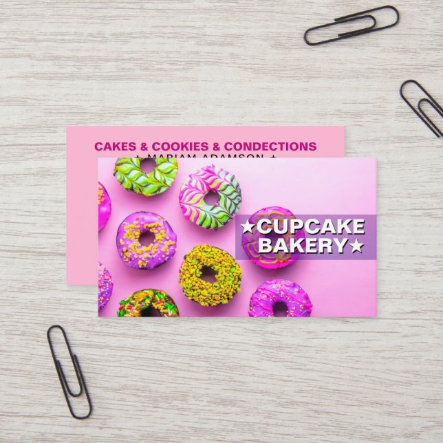 Elegant Baking Sweets | Pink Cupcake Bakery Business Card (Front/Back In Situ)