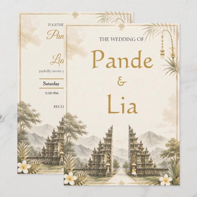 Elegant Bali Gateway Wedding Invitation (Front/Back)