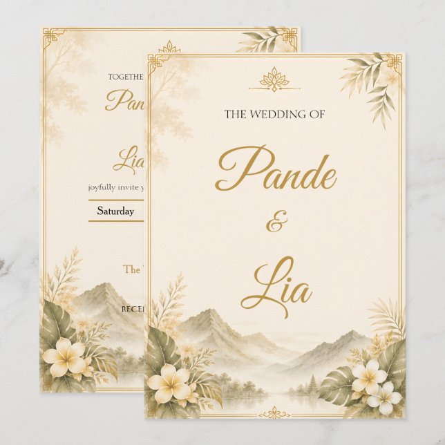 Elegant Bali Mountain Wedding Invitation (Front/Back)