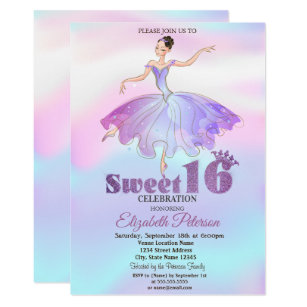 Elegant Ballerina Colorful Ombre Sweet 16 Invitation