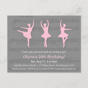 Elegant Ballerina Dance Birthday Party Invitations