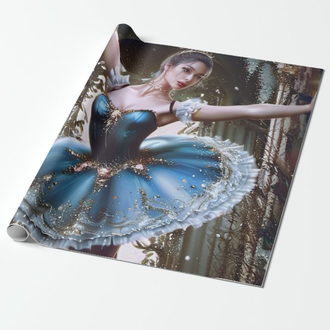 Elegant Ballerina Design Birthday Gift Wrap Paper (Unrolled)