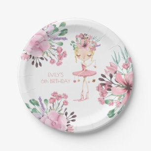 Elegant Ballerina Florals Girl 6th Birthday Party Paper Plate