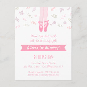 Elegant Ballerina Girl Birthday Party Invitations