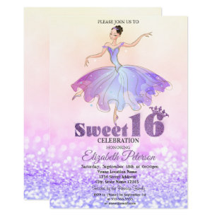 Elegant Ballerina Glitter Bokeh Sweet 16 Invitation