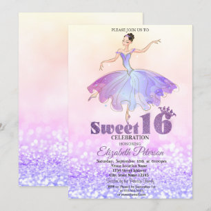 Elegant Ballerina Glitter Bokeh Sweet 16 Invitation