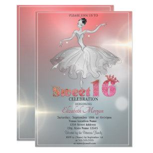 Elegant Ballerina, Glitter Sweet 16 Invitation