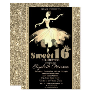 Elegant Ballerina Gold Glitter Sweet 16 Invitation