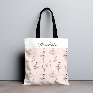 Elegant Ballerina Pink Ballet Personalised Name Tote Bag