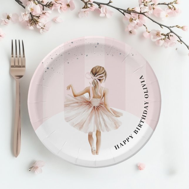 Elegant Ballerina Pink Birthday  Paper Plate (Creator Uploaded)