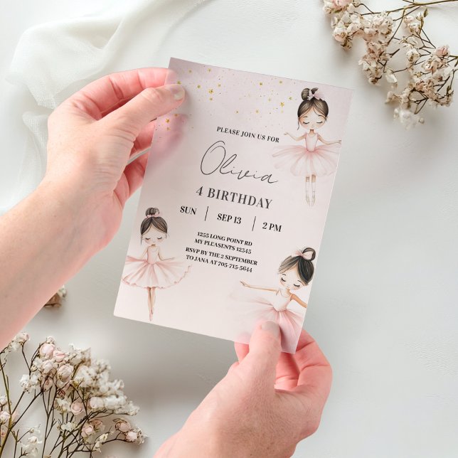 Elegant Ballerina Pink Birthday Vellum Invitations (Creator Uploaded)