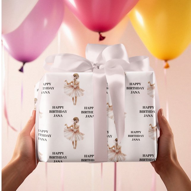 Elegant Ballerina Pink Birthday Wrapping Paper (Creator Uploaded)
