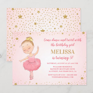 Elegant Ballerina Pink Gold Glitter Girl Birthday Invitation
