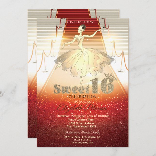 Elegant Ballerina Red Carpet Sweet 16 Invitation (Front/Back)