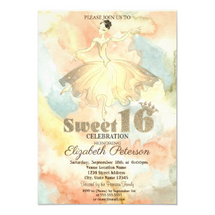 Elegant Ballerina Watercolor Splash Sweet 16 Invitation