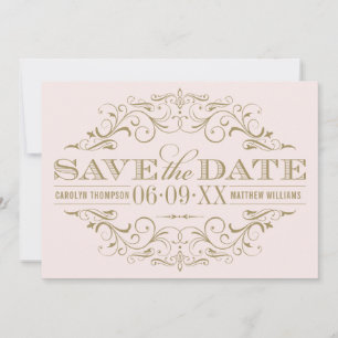 Elegant Ballet Pink Gold Flourish Wedding Save The Date