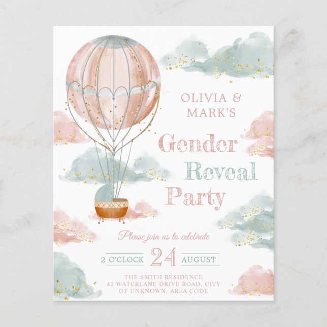 Elegant balloon cloud gender reveal invitation (Front)