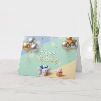 Elegant Balloons & Cupcake – Modern Happy Birthday Thank You Card