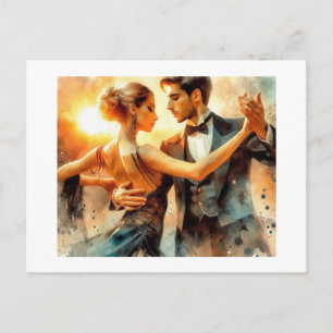 Elegant Ballroom Dance in Sunset, Postcard
