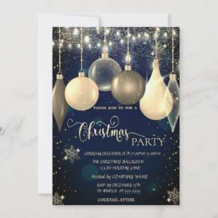 Elegant Balls,Lights Blue Christmas  Invitation