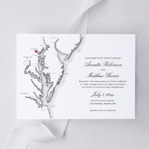 Elegant Baltimore Maryland Map Wedding Invitation