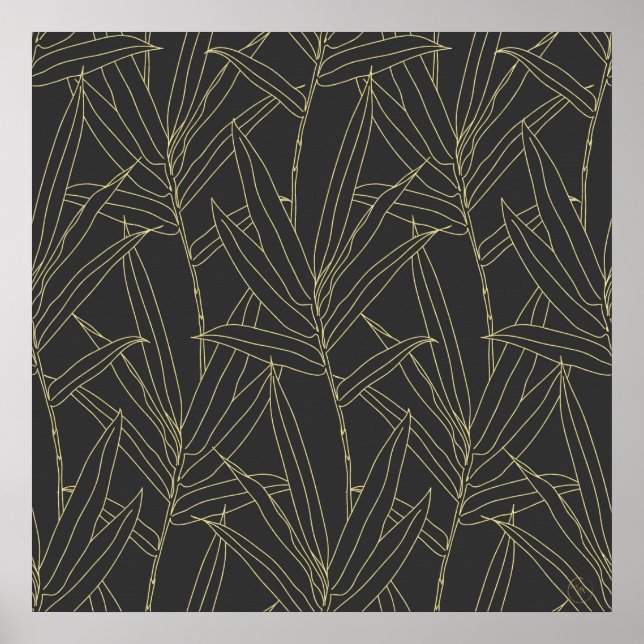 Elegant bamboo foliage gold strokes design poster (Front)