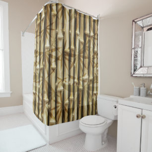 Elegant Bamboo Tropical Island Wood Shower Curtain