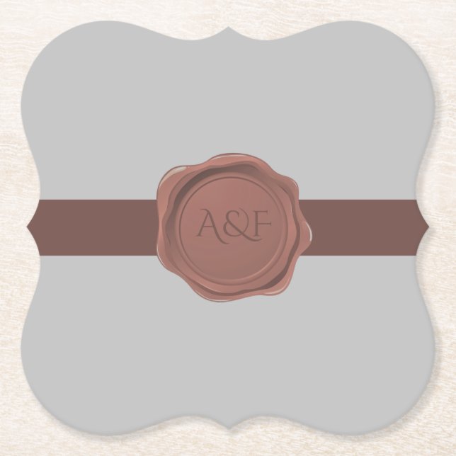 Elegant Band and Seal Monogram  Paper Coaster (Front)