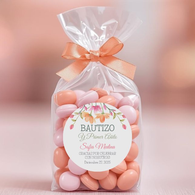 Elegant Baptism and First Birthday Green Leaves Classic Round Sticker (Creator Uploaded)