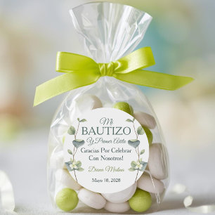 Elegant Baptism and First Birthday Green Leaves Classic Round Sticker