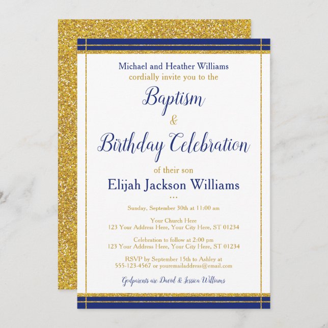 Elegant Baptism & Birthday Celebration Invitation (Front/Back)
