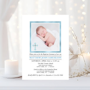 Elegant BAPTISM CHRISTENING Blue Boy   PHOTO Invitation
