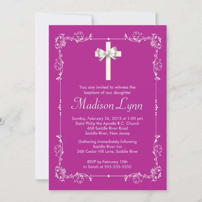 Elegant Baptism | Christening Elegant Cross Invitation (Front)