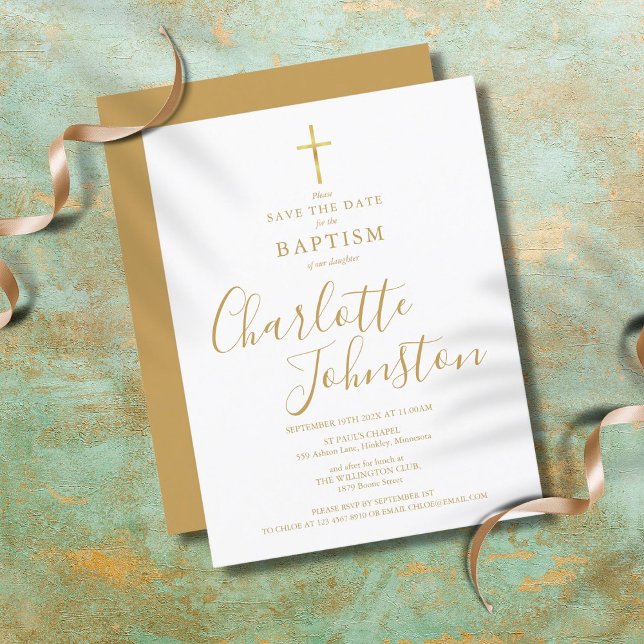 Elegant Baptism Christening Gold Signature Script Announcement Postcard (Creator Uploaded)