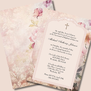  Elegant Baptism Christening Pink  Floral  Invitation