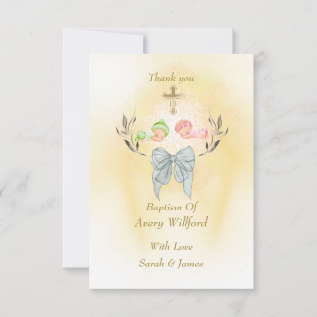  Elegant baptism Cross Flat Thank You Card (Front)
