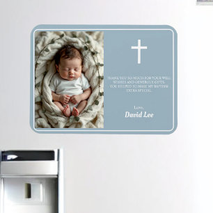 Elegant Baptism Dusty Blue Thank You Photo Magnet