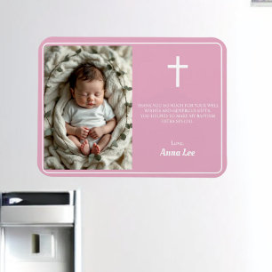 Elegant Baptism Dusty Pink Thank You Photo Magnet