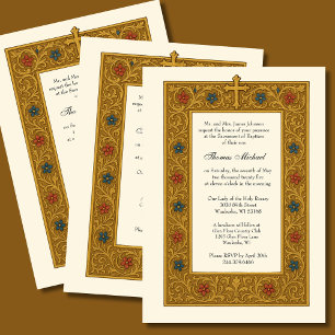 Elegant Baptism Gold Cross Elegant Frame Invitation