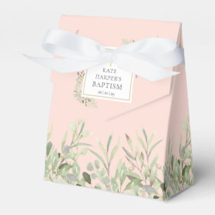 Elegant Baptism Greenery Foliage Blush Pink Favour Box