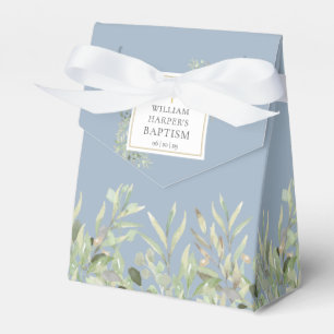 Elegant Baptism Greenery Foliage Dusty Blue Favour Box