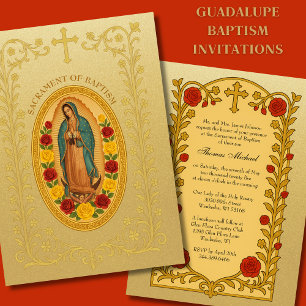 Elegant Baptism Guadalupe Roses Invitation