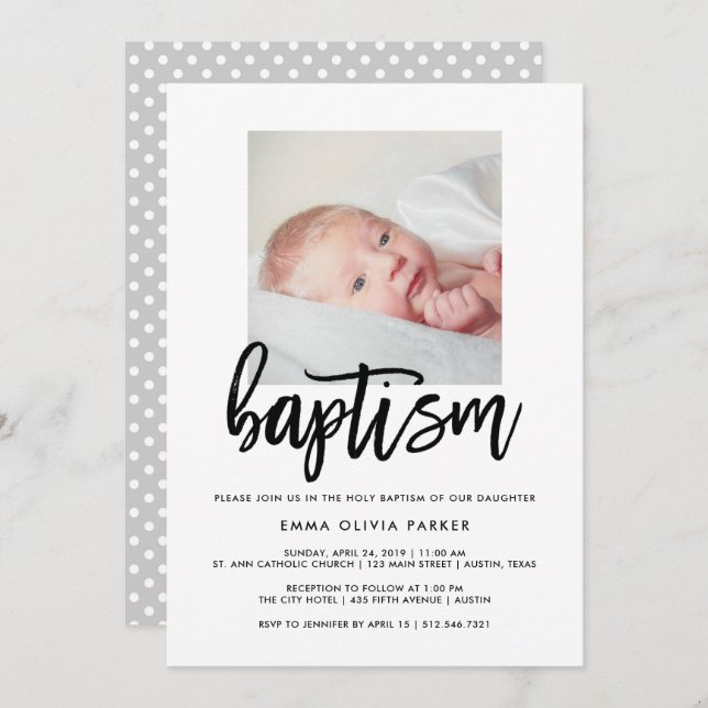 Elegant Baptism Invitation with Baby's Photo (Front/Back)