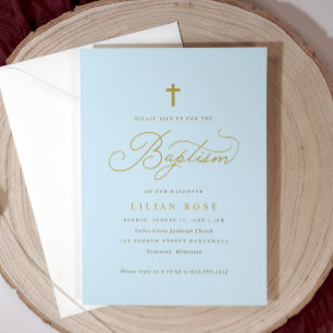 Elegant Baptism Invitations Cross Blue Boy