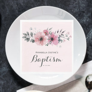 Elegant BAPTISM Pink Floral  Napkin