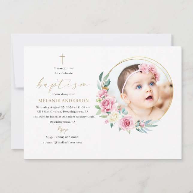 Elegant Baptism Religious event custom photo Invit Invitation (Front)