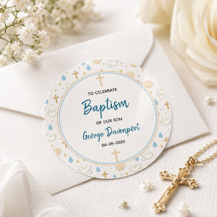 Elegant Baptism   Religious Kids Christening Party Classic Round Sticker