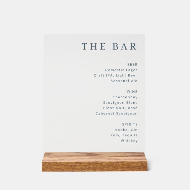 Elegant Bar Menu Design Acrylic Sign (Front)