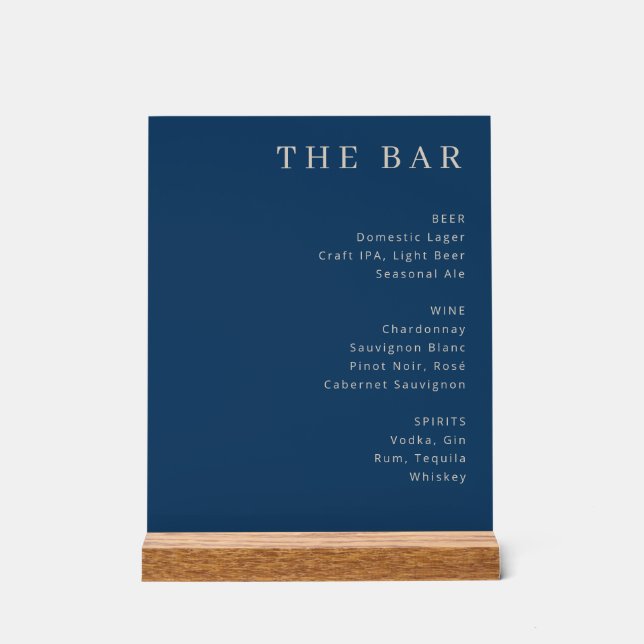 Elegant Bar Menu Design Acrylic Sign (Front)