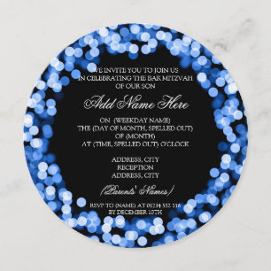 Elegant Bar Mitzvah Blue Sparkly Lights Invitation